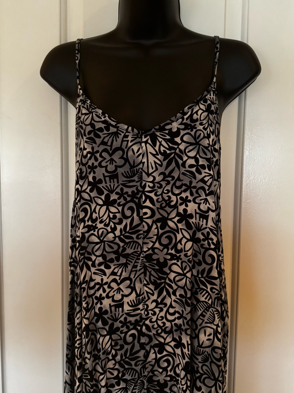 Floral Print Midi Slip Dress in Black and Cream